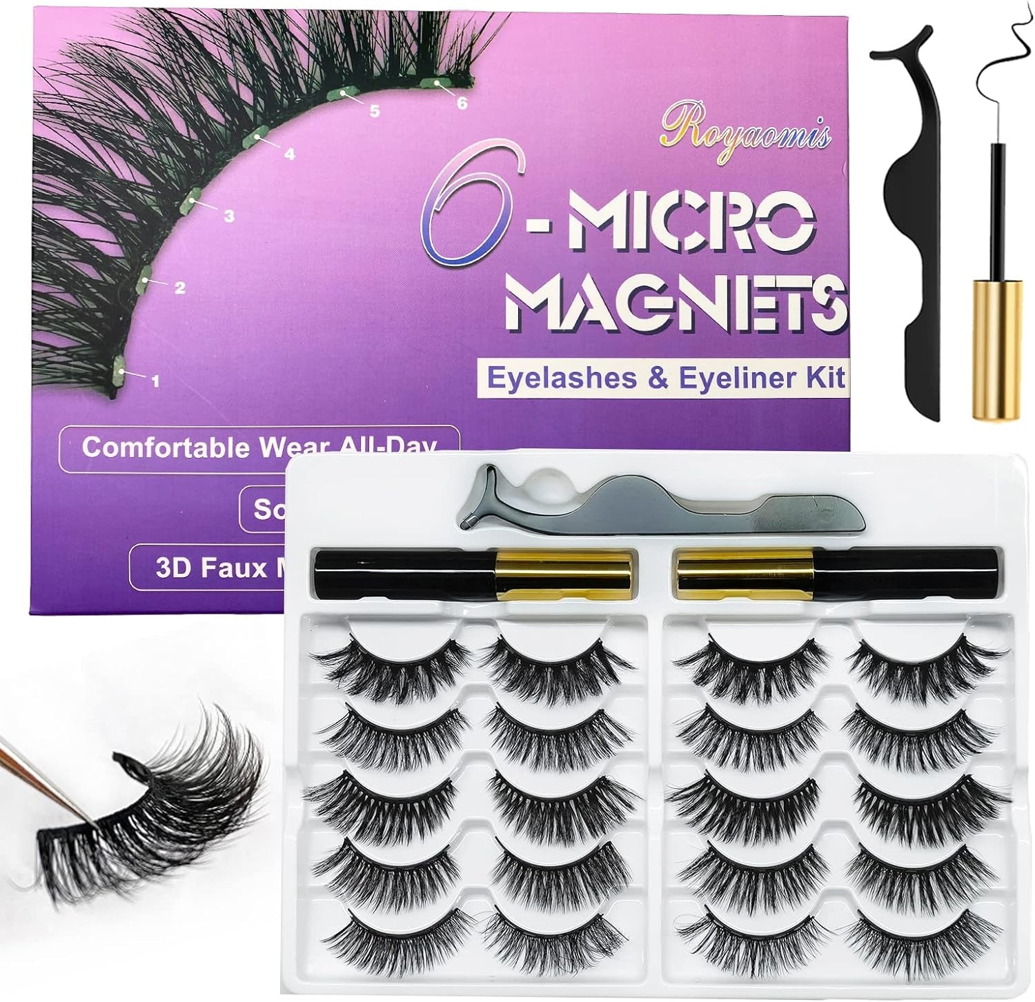 10 Pairs Magnetic Cat Eye Eyelashes with Natural Eyeliner 3D Magnetic Eyelashes with Natural Look Eyeliner Magnetic Eyelashes 19.8Cm*14.5Cm*1.5Cm