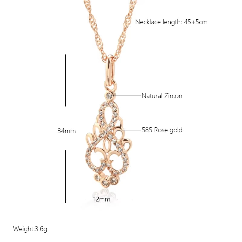 New Trend Crystal Flower Pendant Necklace Women Natural Zircon 585 Rose Gold Ethnic Bride Necklace Fashion Vintage Jewelry Urn