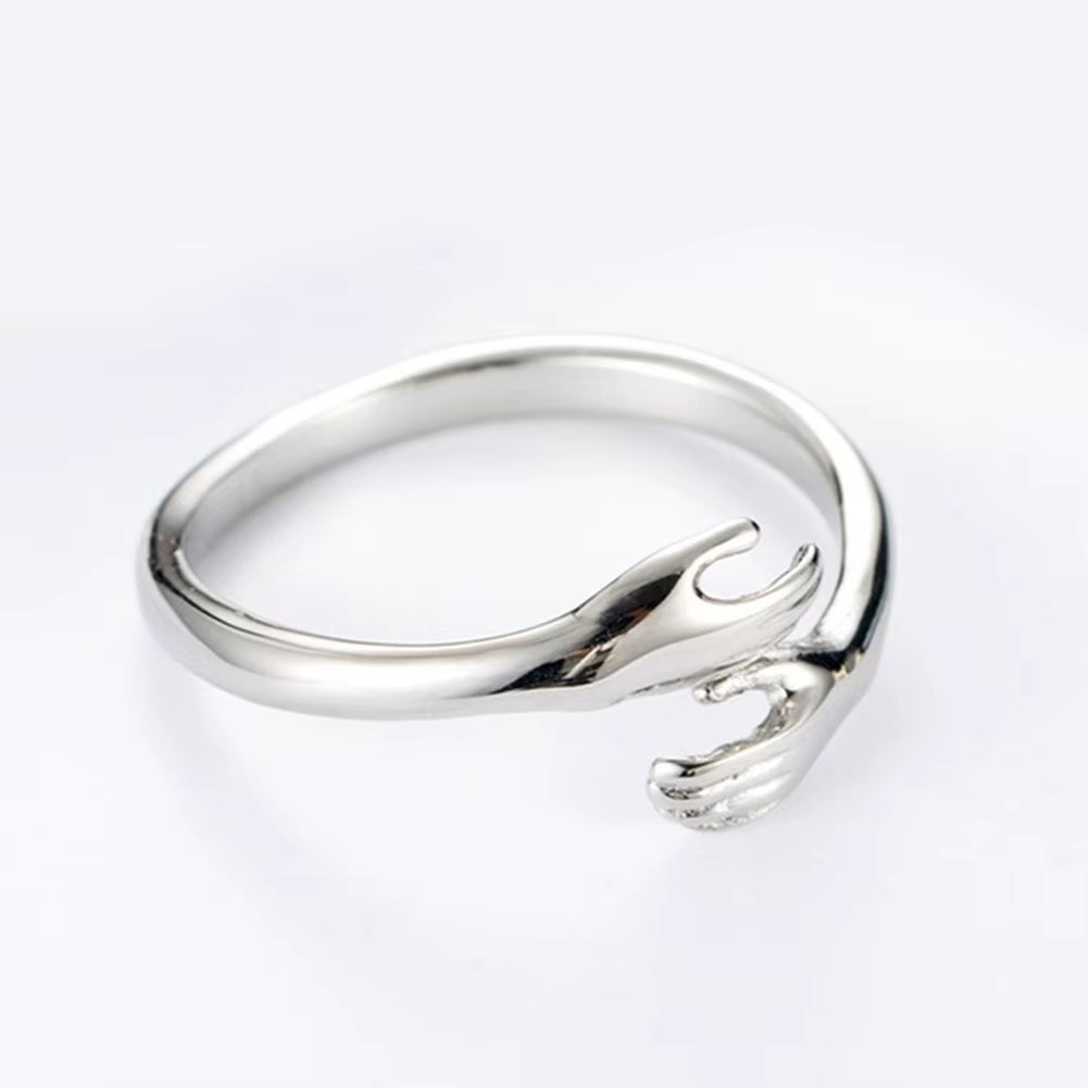 Opening Finger Ring Silver Color Exquisite Jewelry Ring Creative Couple Loving Hugs Ring Adjustable Jewelry Gift for Women Men