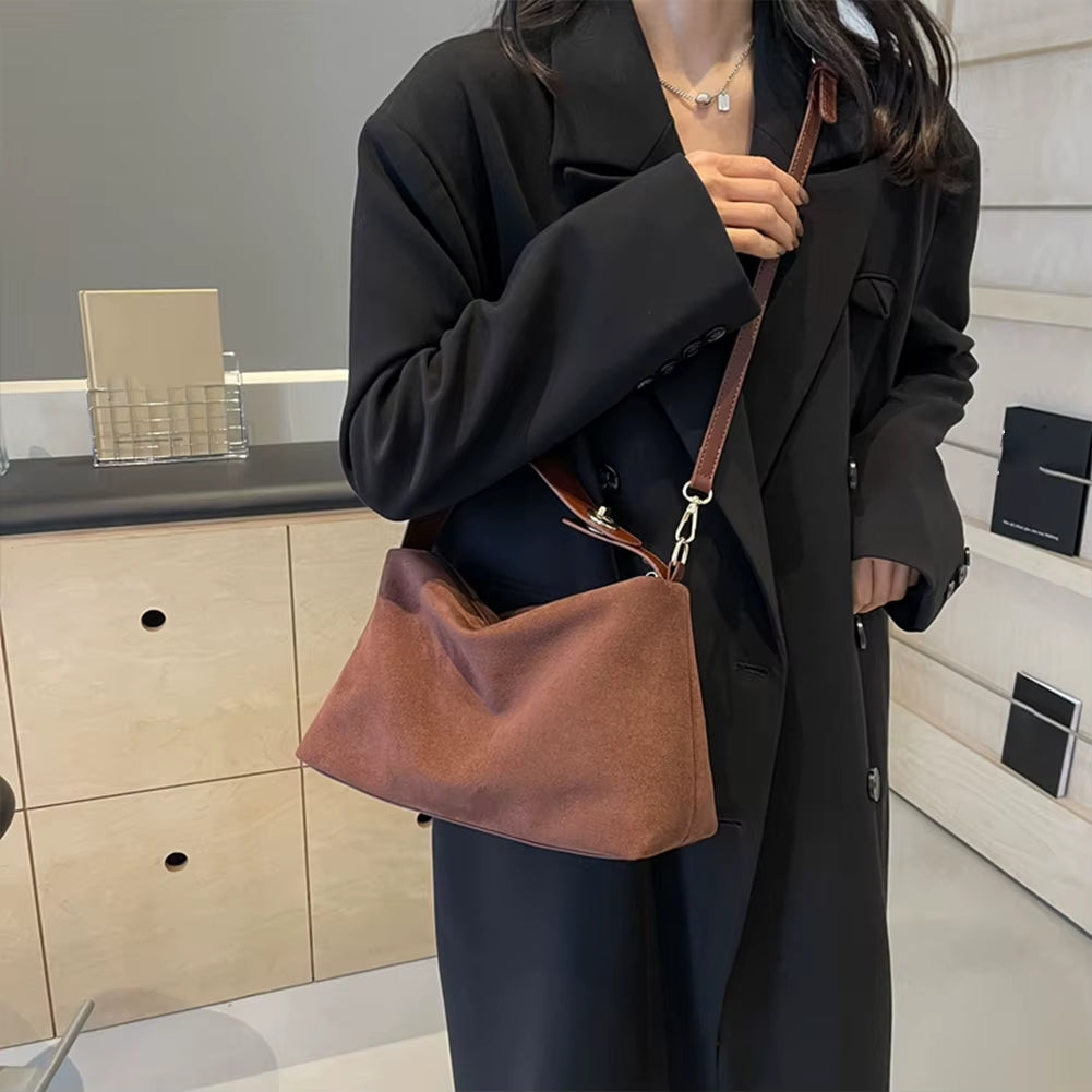 Suede Shoulder Bag Women Trendy Crossbody Bags Autumn Winter Retro Handbags Satchel Purse Clutch Bag Ladies Suede Commuter Bag