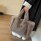 Women Fluffy Tote Bags Soft Plush Shoulder Bag Cute Faux Fur Hobo Bag Trendy Large Capacity Travel Work Bag