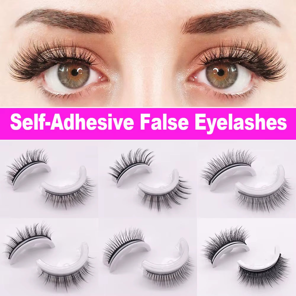 1 Pair Reusable Self Adhesive False Eyelashes Natural Long Thick Fake Eye Lashes
