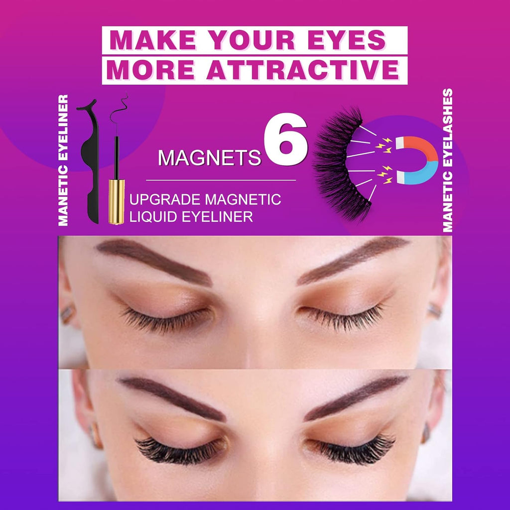 10 Pairs Magnetic Cat Eye Eyelashes with Natural Eyeliner 3D Magnetic Eyelashes with Natural Look Eyeliner Magnetic Eyelashes 19.8Cm*14.5Cm*1.5Cm