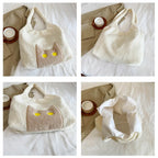 Women Lambs Wool Plush Tote Bag Cute Cat Tote Handbag Large Capacity Satchel Bag Shopping Dating Bag