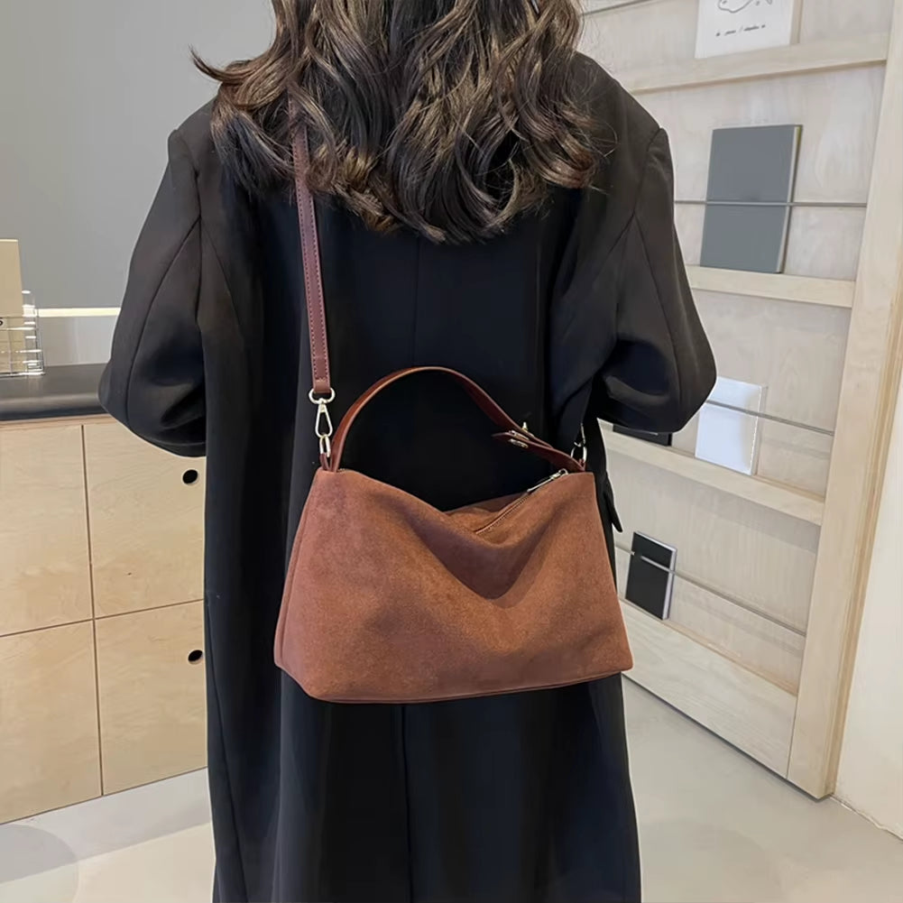 Suede Shoulder Bag Women Trendy Crossbody Bags Autumn Winter Retro Handbags Satchel Purse Clutch Bag Ladies Suede Commuter Bag