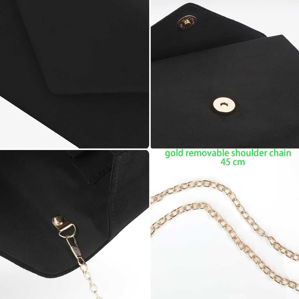 Clutch Purse for Women Evening Bags Handbags for Wedding Party Cocktail Prom Faux Suede Crossbody Shoulder Bag