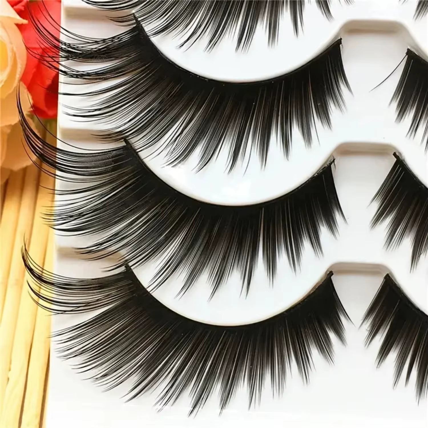 5 Pairs Black False Eyelashes Exaggerated Thick Lashes Cat-Eye Fluffy Faux Mink Lashes for Daily & Party Makeup