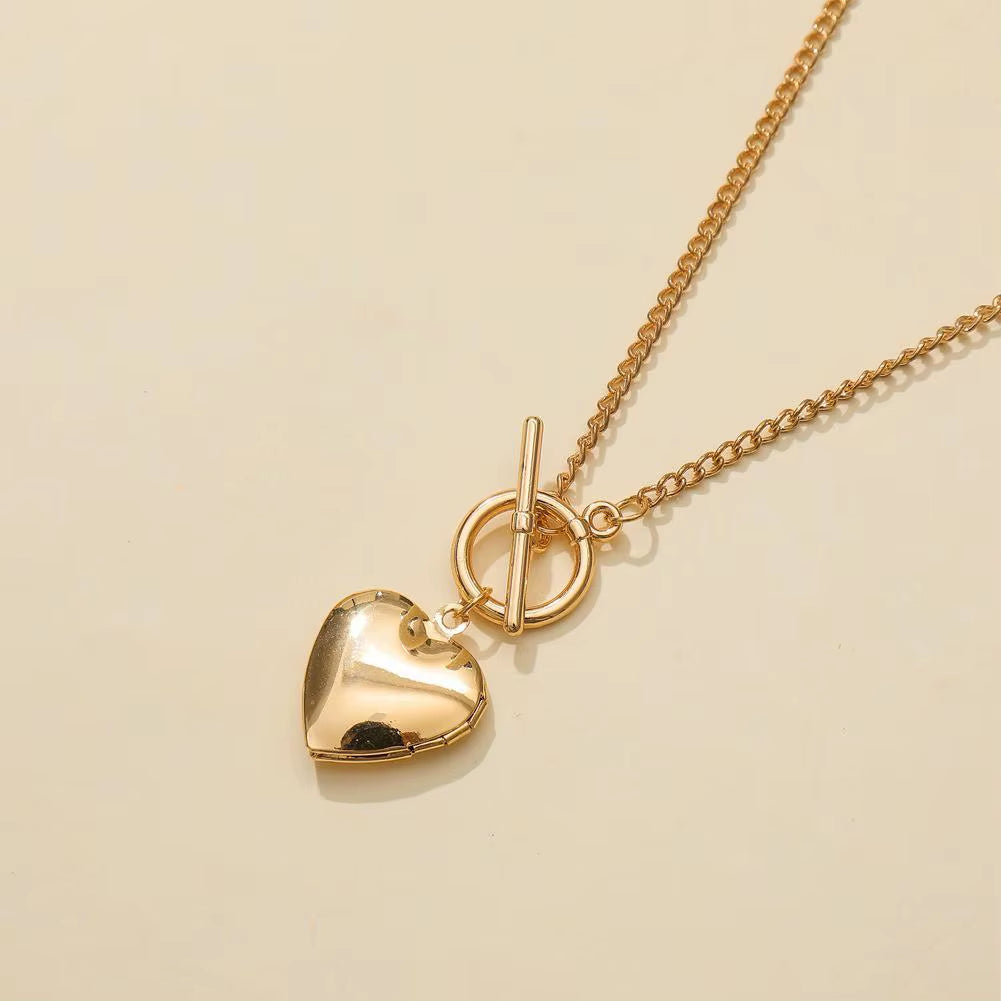 Alloy Pendant Necklace Love Heart Pendant Fashion Women Chunky Chain Necklace OT Buckle for Gift for Party Wedding Travel