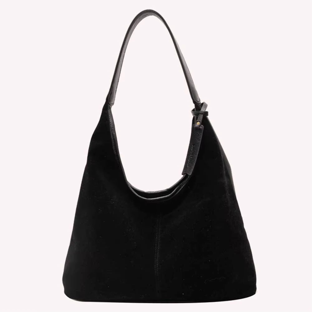 Women Suede Tote Bag Magnetic Closure Shoulder Bag Slouchy Retro Handbag Large Capacity for Work Travel （Velvet+Pu）