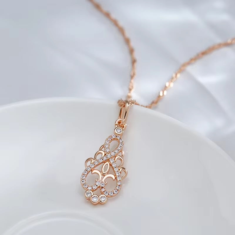 New Trend Crystal Flower Pendant Necklace Women Natural Zircon 585 Rose Gold Ethnic Bride Necklace Fashion Vintage Jewelry Urn