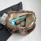 Women Fluffy Tote Bags Soft Plush Shoulder Bag Cute Faux Fur Hobo Bag Trendy Large Capacity Travel Work Bag