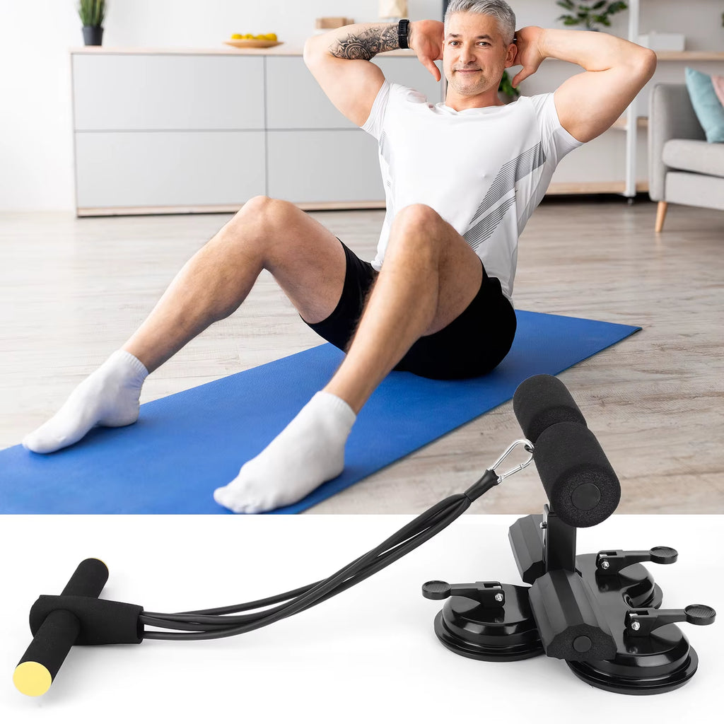 Sit-Up Assistant Device 3 Suction Cups Adjustable Ankle Support Elastic Band Core Workout Trainer for Fitness Abdominal Arms Leg