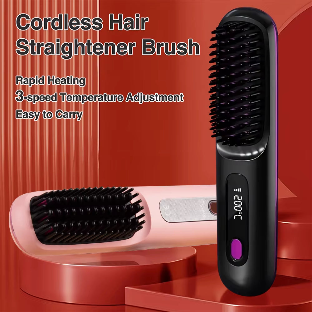 Wireless Portable Hair Straightener Professional Quick Heated Electric Hot Comb Hair Straightener Negative Ion Hairstyle Brush