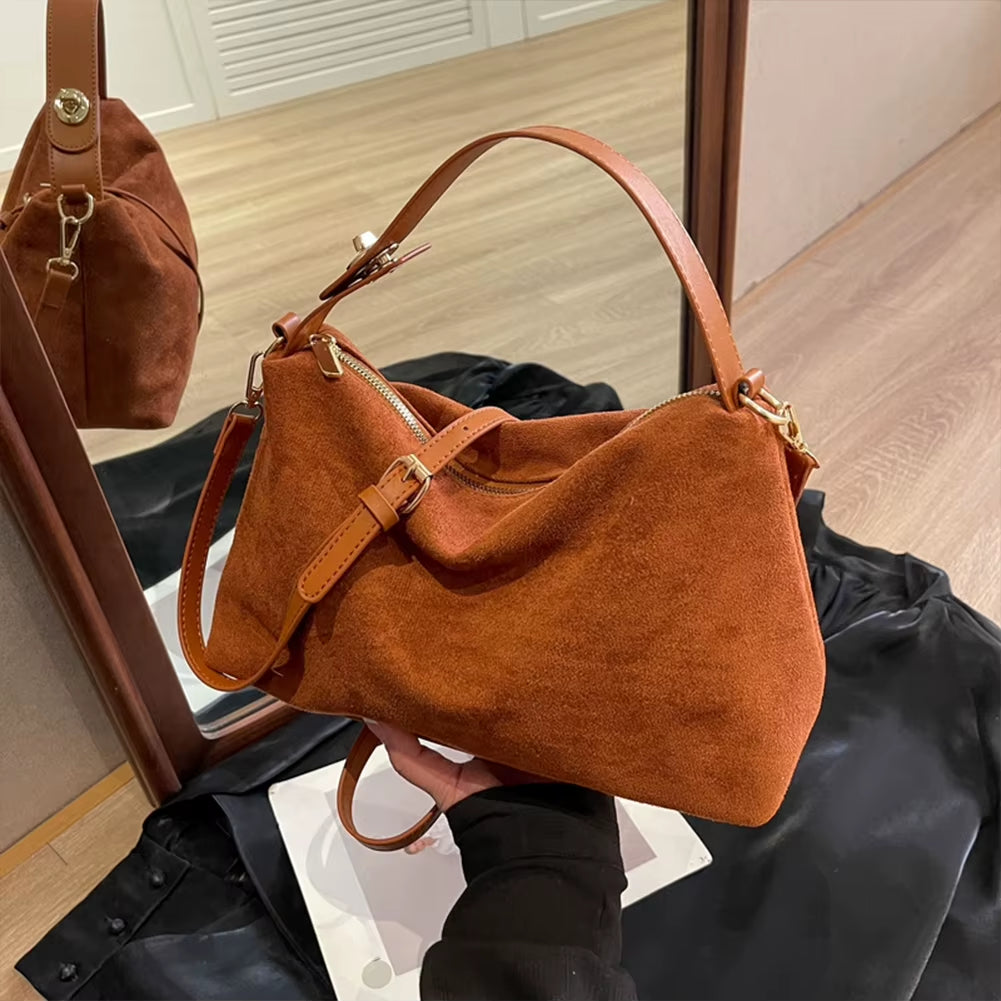 Suede Shoulder Bag Women Trendy Crossbody Bags Autumn Winter Retro Handbags Satchel Purse Clutch Bag Ladies Suede Commuter Bag