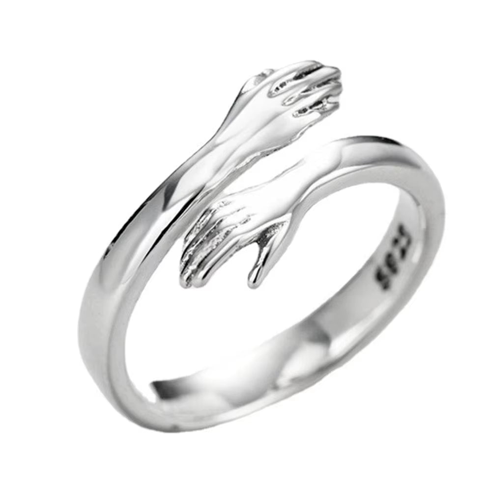 Opening Finger Ring Silver Color Exquisite Jewelry Ring Creative Couple Loving Hugs Ring Adjustable Jewelry Gift for Women Men