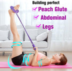 4 Tubes Elastic Sit up Pull Rope with Foot Pedal, Abdominal, Leg, Waist Exerciser for Home Gym Yoga, Fitness