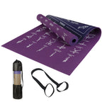 Double-Side Yoga Mat with Carrying Strap & Bag Illustrated Yoga Poses Mat Non-Slip Travel Fitness Mat Home and Gym Essentials
