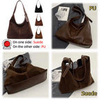 Women Suede Tote Bag Magnetic Closure Shoulder Bag Slouchy Retro Handbag Large Capacity for Work Travel （Velvet+Pu）
