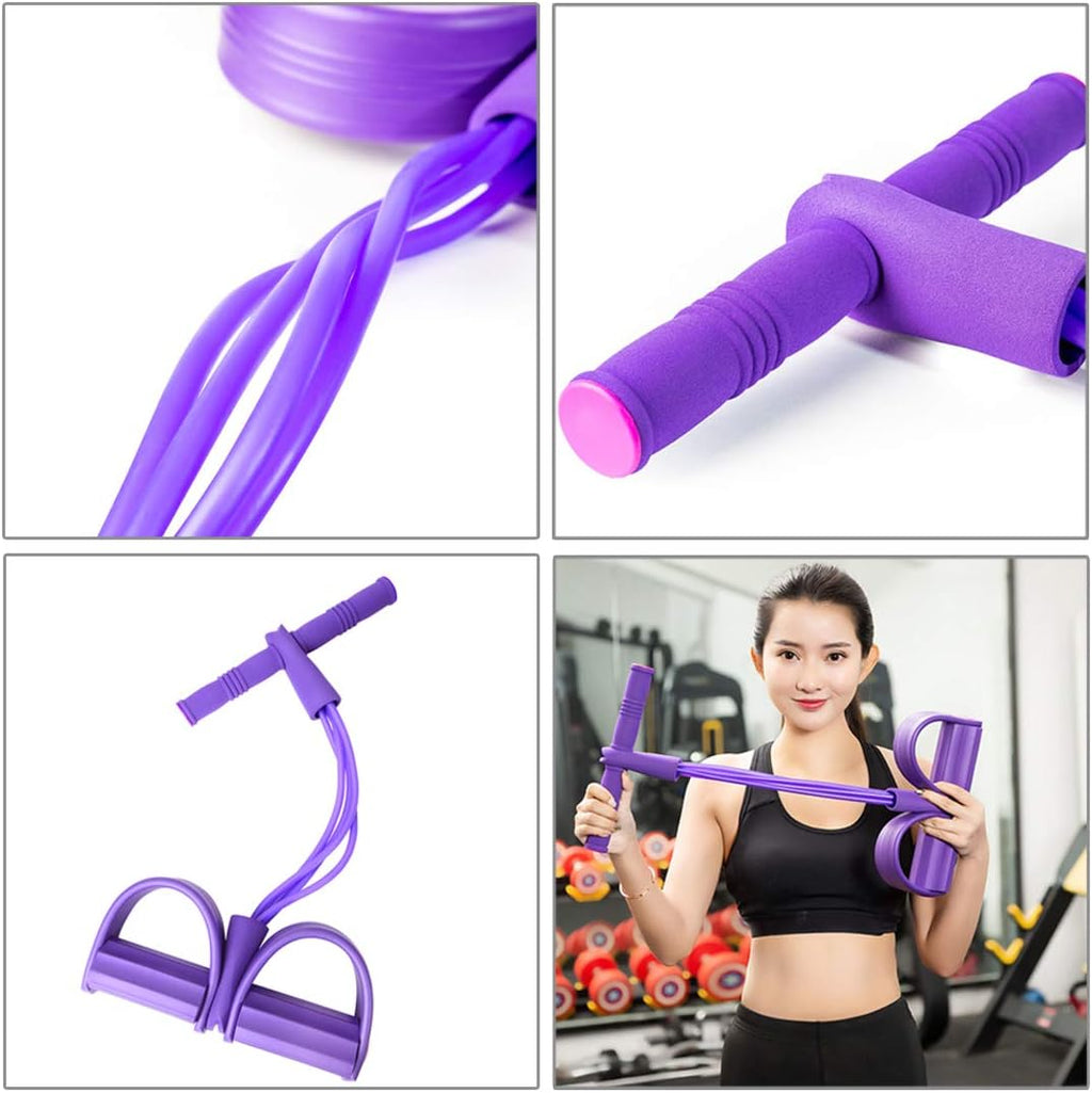 4 Tubes Elastic Sit up Pull Rope with Foot Pedal, Abdominal, Leg, Waist Exerciser for Home Gym Yoga, Fitness