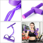 4 Tubes Elastic Sit up Pull Rope with Foot Pedal, Abdominal, Leg, Waist Exerciser for Home Gym Yoga, Fitness