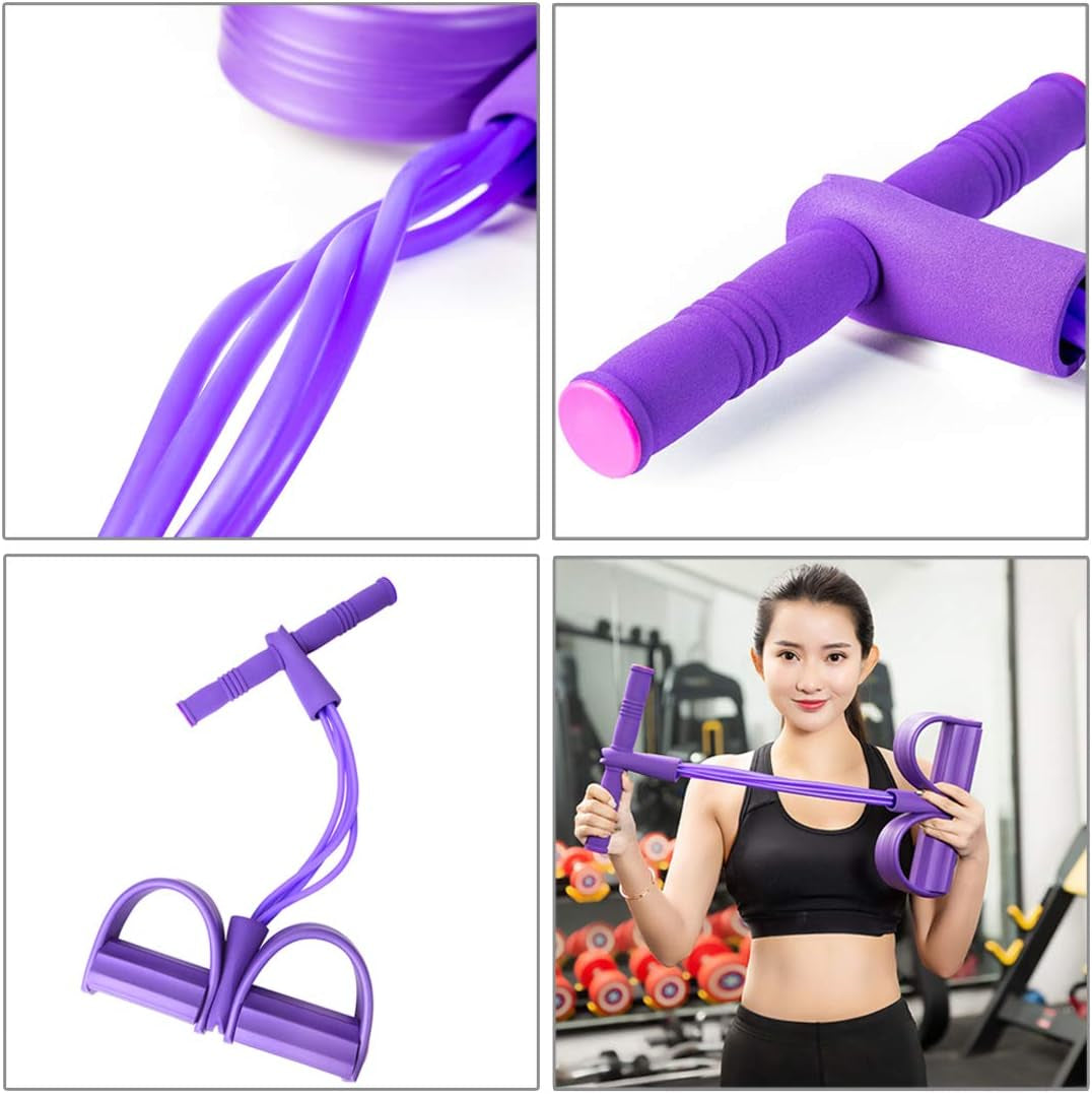 4 Tubes Elastic Sit up Pull Rope with Foot Pedal, Abdominal, Leg, Waist Exerciser for Home Gym Yoga, Fitness