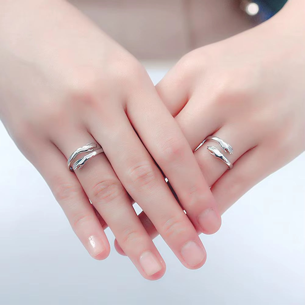 Opening Finger Ring Silver Color Exquisite Jewelry Ring Creative Couple Loving Hugs Ring Adjustable Jewelry Gift for Women Men