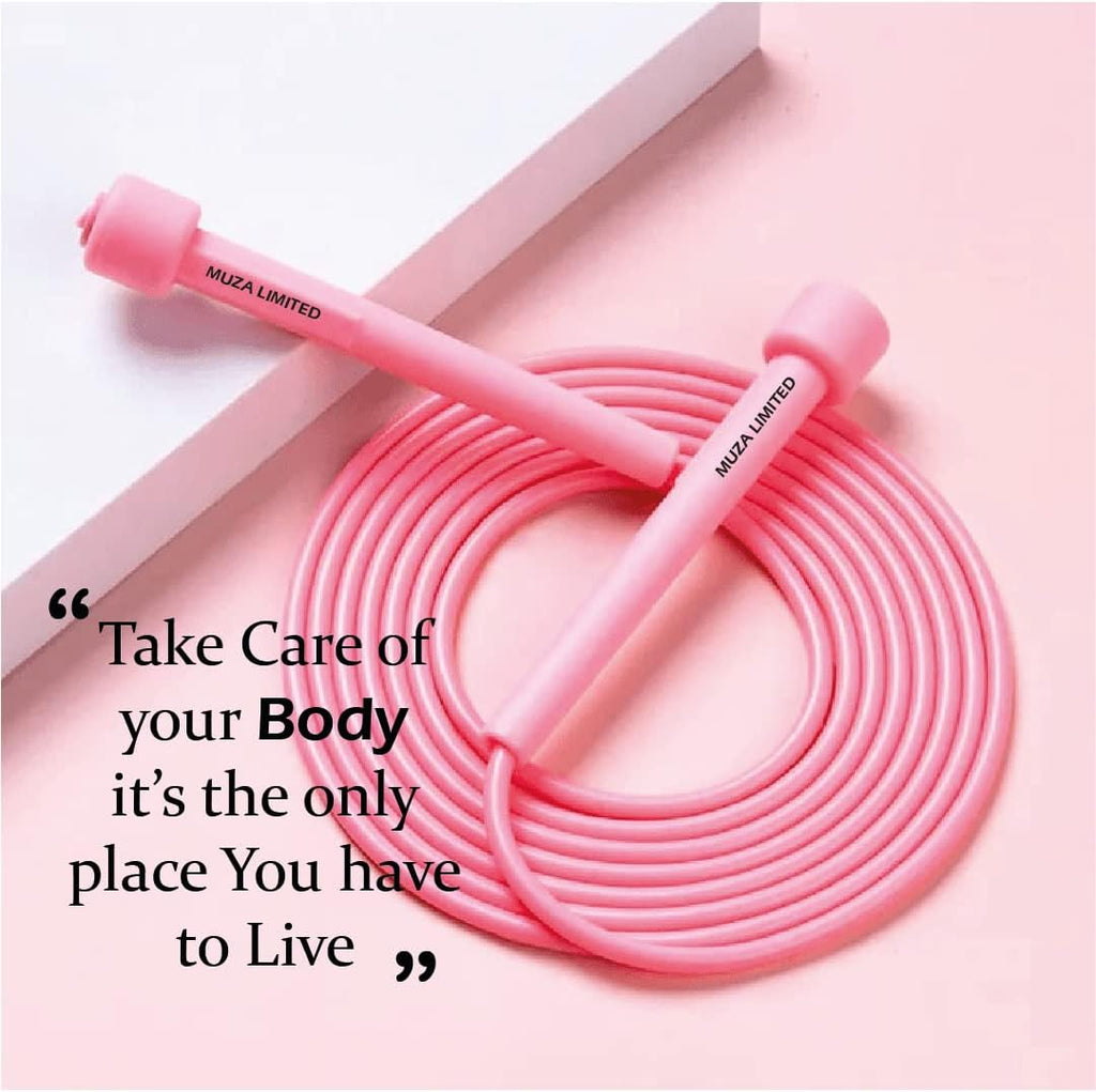 Muza Skipping Rope Adult for Home Exercise & Body Fitness Men, Women and Kids | Speed Jumping Rope with Non Slip Handle | Adjustable Skipping Rope for Fitness, Crossfit and MMA (Pink)