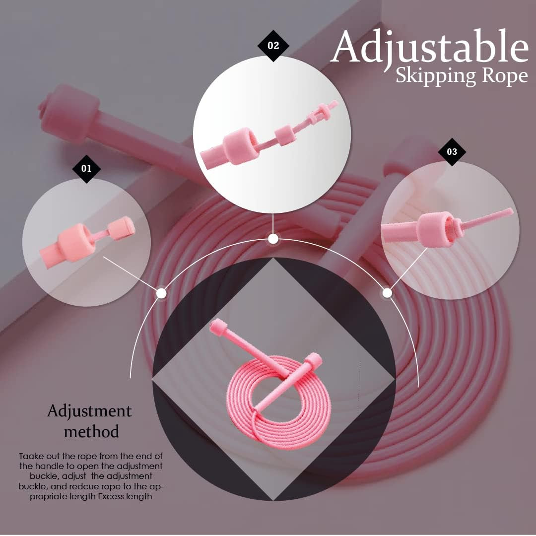Muza Skipping Rope Adult for Home Exercise & Body Fitness Men, Women and Kids | Speed Jumping Rope with Non Slip Handle | Adjustable Skipping Rope for Fitness, Crossfit and MMA (Pink)
