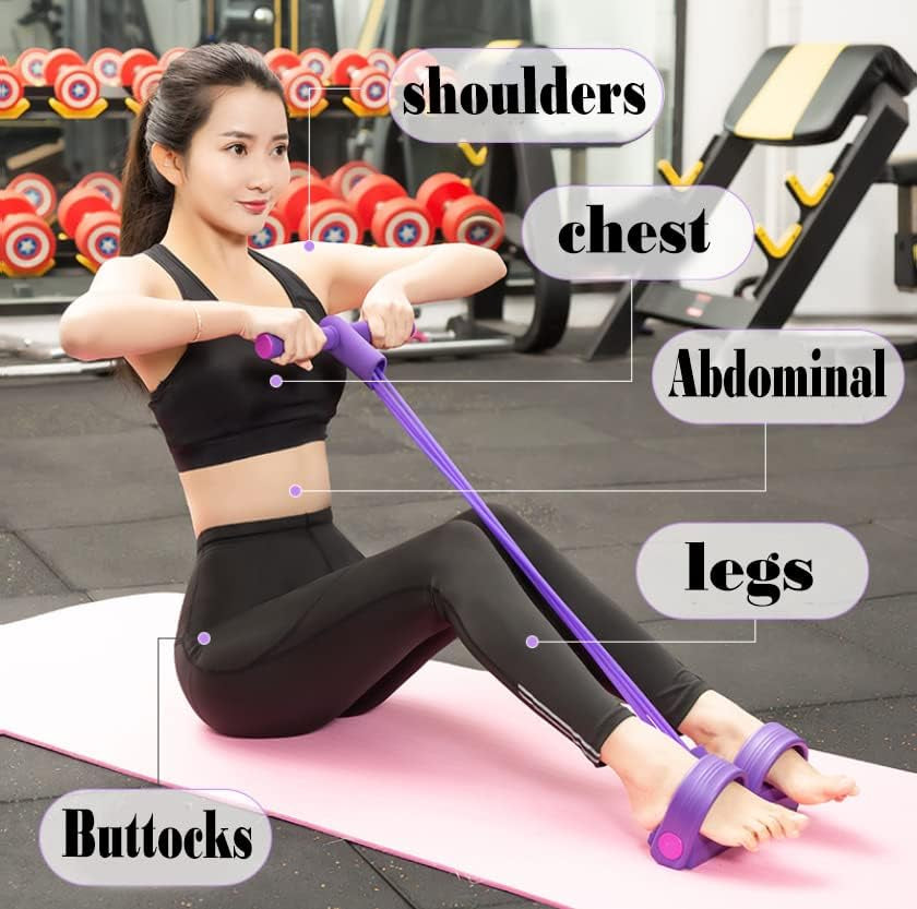 4 Tubes Elastic Sit up Pull Rope with Foot Pedal, Abdominal, Leg, Waist Exerciser for Home Gym Yoga, Fitness