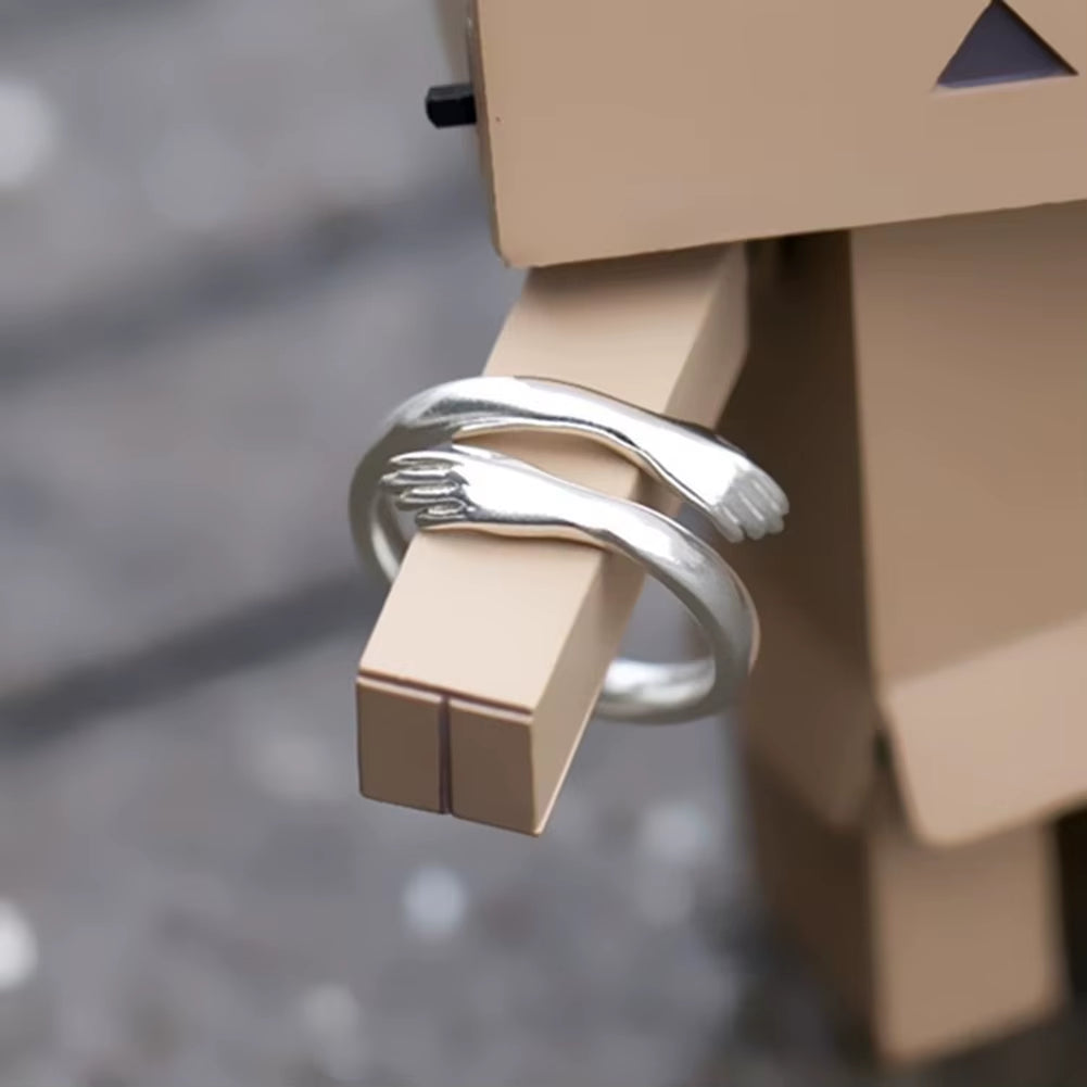 Opening Finger Ring Silver Color Exquisite Jewelry Ring Creative Couple Loving Hugs Ring Adjustable Jewelry Gift for Women Men