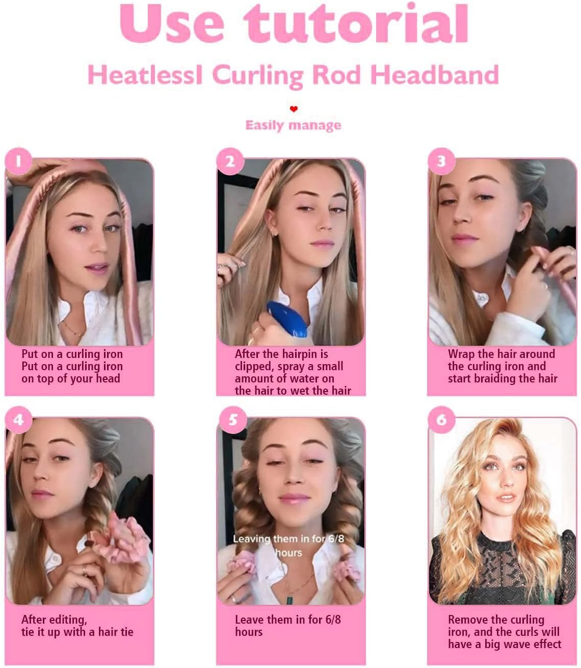 Heatless Hair Curlers，Heatless Curling Rod Headband Lazy Curler Set, No Heat Hair Rollers for Long Hair Silk Hair Wrap for Sleeping DIY Hair Styling Tools for Women