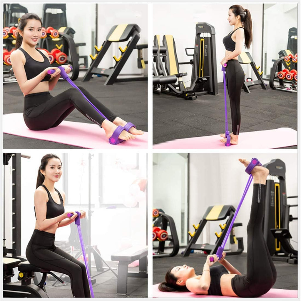 4 Tubes Elastic Sit up Pull Rope with Foot Pedal, Abdominal, Leg, Waist Exerciser for Home Gym Yoga, Fitness