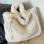 Women Fluffy Tote Bags Soft Plush Shoulder Bag Cute Faux Fur Hobo Bag Trendy Large Capacity Travel Work Bag