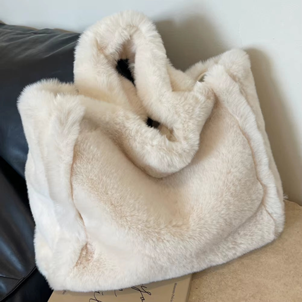 Women Fluffy Tote Bags Soft Plush Shoulder Bag Cute Faux Fur Hobo Bag Trendy Large Capacity Travel Work Bag