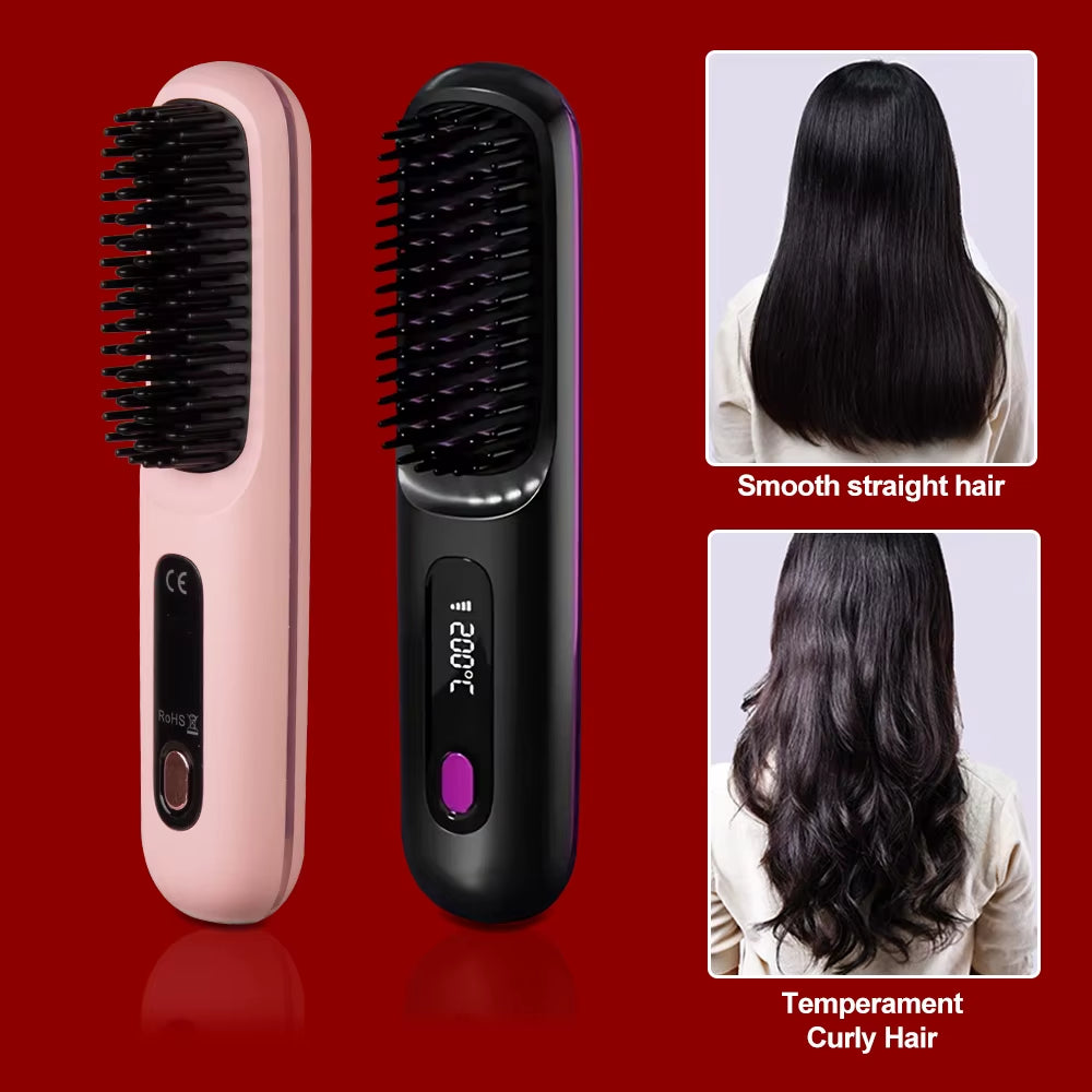 Wireless Portable Hair Straightener Professional Quick Heated Electric Hot Comb Hair Straightener Negative Ion Hairstyle Brush