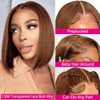 220 Density Full Frontal 13X4 HD Transparent Lace #4 Chocolate Brown Straight Short Bob Wig Human Hair Wigs Pre Plucked Wig