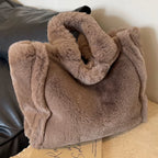 Women Fluffy Tote Bags Soft Plush Shoulder Bag Cute Faux Fur Hobo Bag Trendy Large Capacity Travel Work Bag