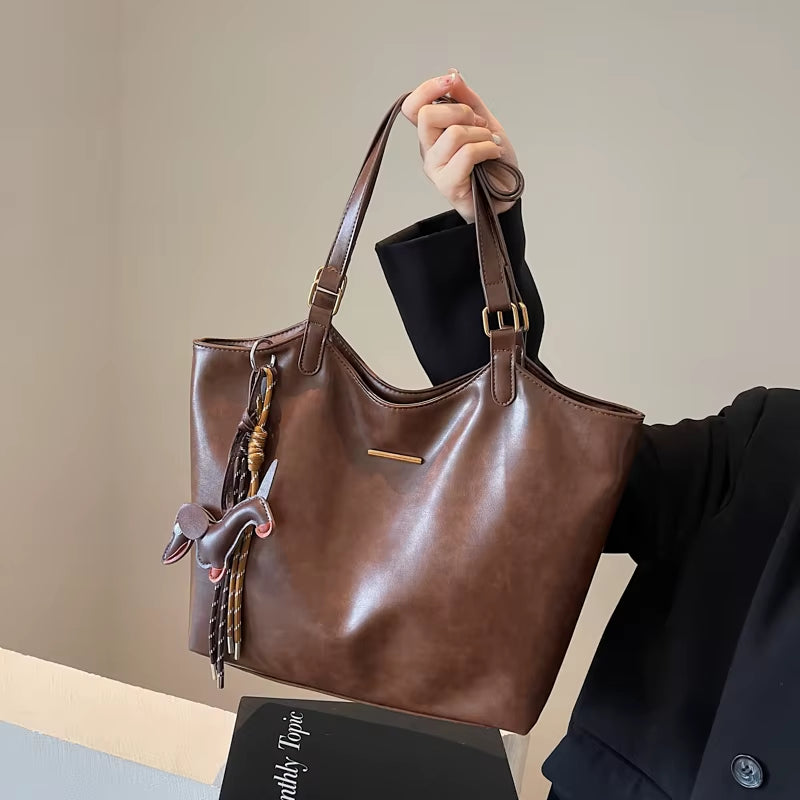 Women Vintage Shoulder Bag PU Leather Slouchy Tote Purse Large Capacity Fashion Underarm Bag Ladies Commute Bag