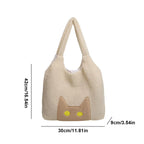 Women Lambs Wool Plush Tote Bag Cute Cat Tote Handbag Large Capacity Satchel Bag Shopping Dating Bag