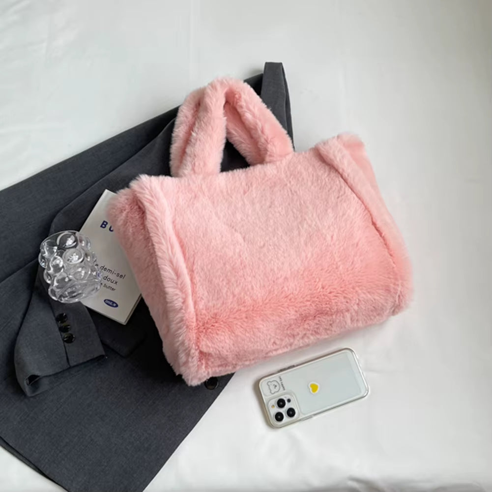 Women Fluffy Tote Bags Soft Plush Shoulder Bag Cute Faux Fur Hobo Bag Trendy Large Capacity Travel Work Bag