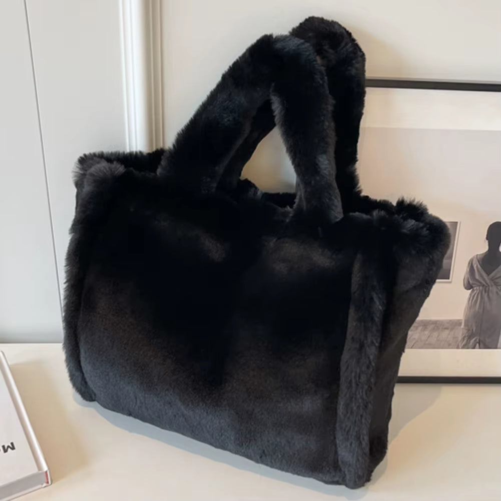 Women Fluffy Tote Bags Soft Plush Shoulder Bag Cute Faux Fur Hobo Bag Trendy Large Capacity Travel Work Bag