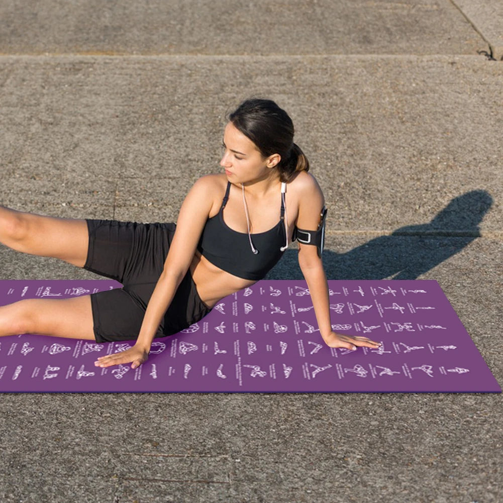 Double-Side Yoga Mat with Carrying Strap & Bag Illustrated Yoga Poses Mat Non-Slip Travel Fitness Mat Home and Gym Essentials