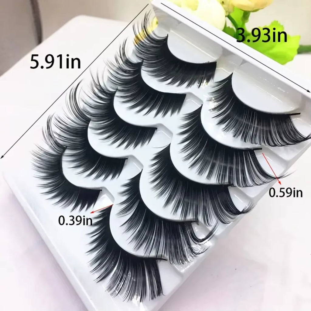 5 Pairs Black False Eyelashes Exaggerated Thick Lashes Cat-Eye Fluffy Faux Mink Lashes for Daily & Party Makeup