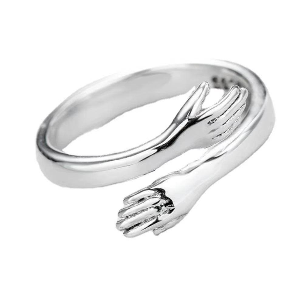 Opening Finger Ring Silver Color Exquisite Jewelry Ring Creative Couple Loving Hugs Ring Adjustable Jewelry Gift for Women Men