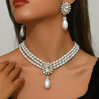 Elegant Multi - Layer Pearl Jewelry Set Necklace and Earrings