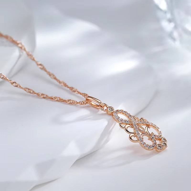 New Trend Crystal Flower Pendant Necklace Women Natural Zircon 585 Rose Gold Ethnic Bride Necklace Fashion Vintage Jewelry Urn