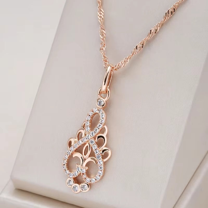 New Trend Crystal Flower Pendant Necklace Women Natural Zircon 585 Rose Gold Ethnic Bride Necklace Fashion Vintage Jewelry Urn