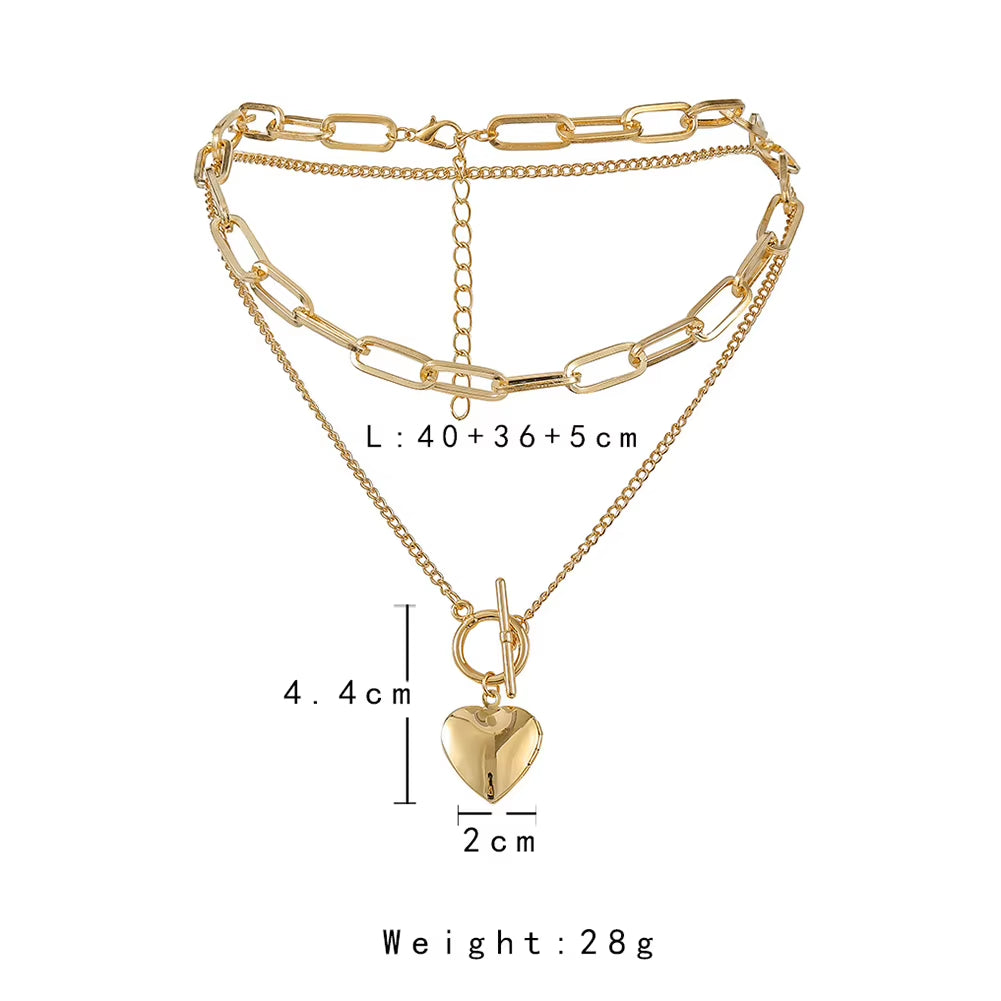 Alloy Pendant Necklace Love Heart Pendant Fashion Women Chunky Chain Necklace OT Buckle for Gift for Party Wedding Travel
