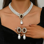 Elegant Multi - Layer Pearl Jewelry Set Necklace and Earrings
