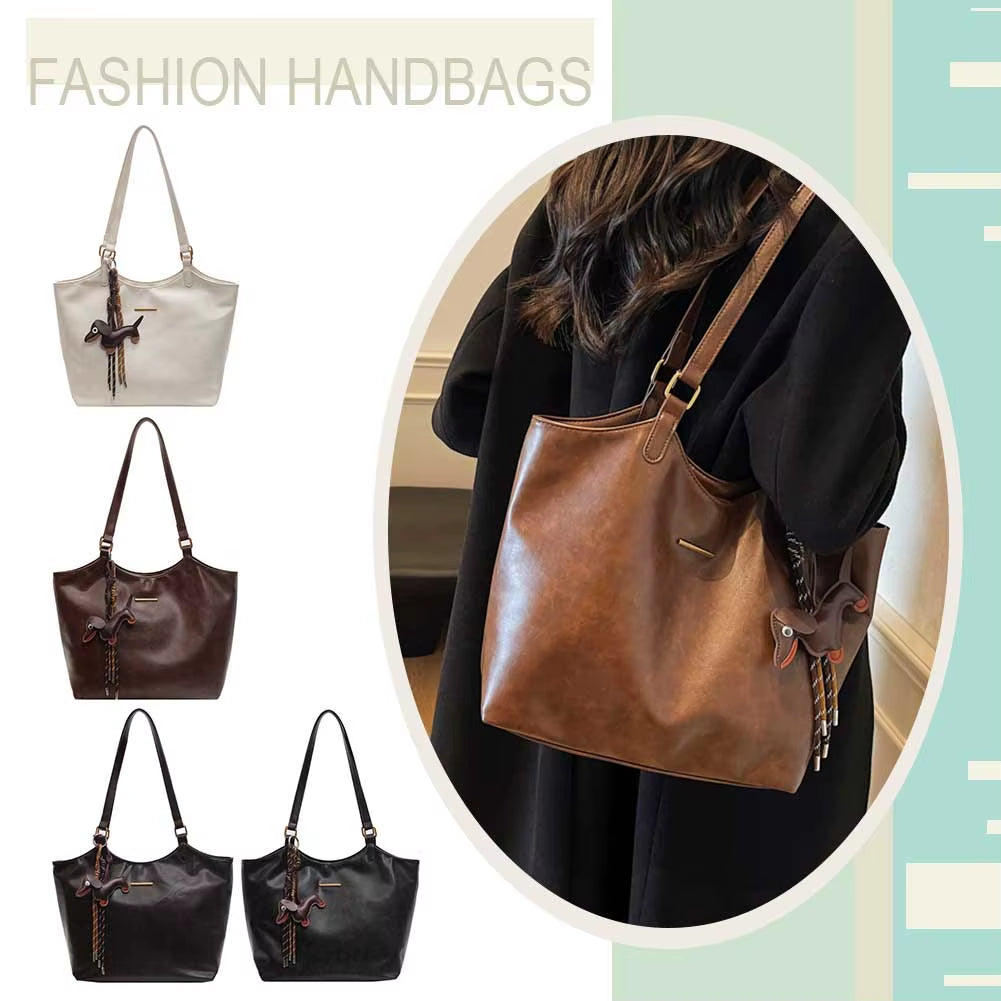 Women Vintage Shoulder Bag PU Leather Slouchy Tote Purse Large Capacity Fashion Underarm Bag Ladies Commute Bag